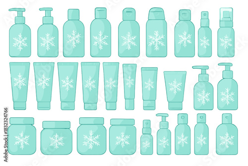 Snowflake-themed winter cosmetic containers collection