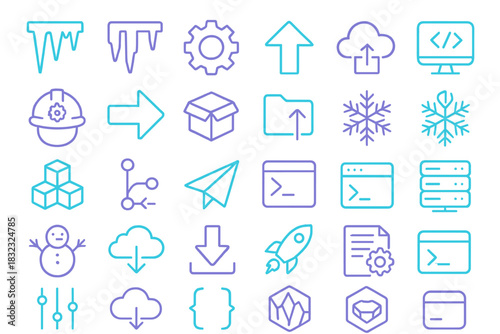 Neon glowing winter-tech icons on gradient background