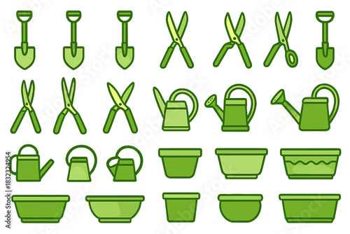 Outlined Garden Tools & Planters Icon Set