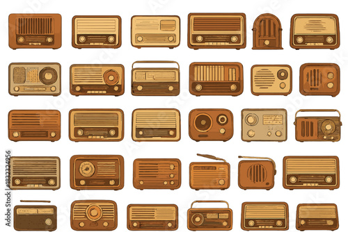 Classic Wooden Radio Icons – Retro Broadcast Devices