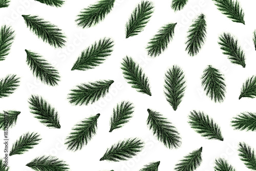 Vintage-style pine needle pattern on muted green background