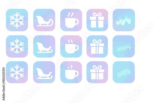 Minimal Winter Icons Pack: Snowflakes, Sleighs, Hot Drinks, Gifts & Aurora