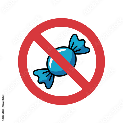 A blue candy is prohibited in a red circle with a diagonal line.