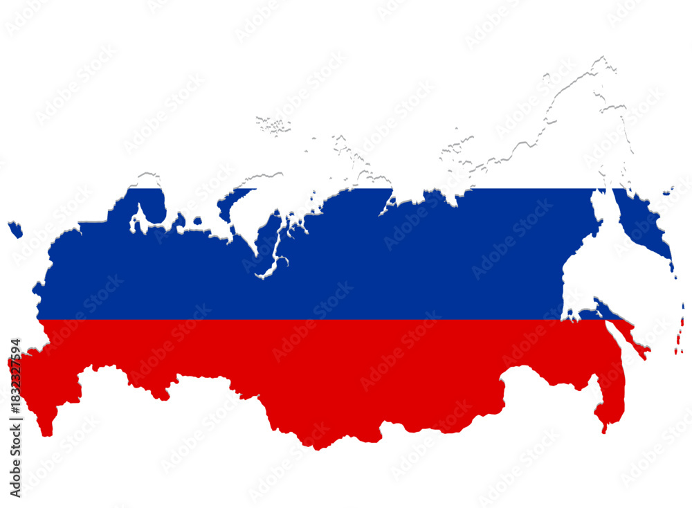 Φωτογραφία Map of the country of Russia with the flag on a white background