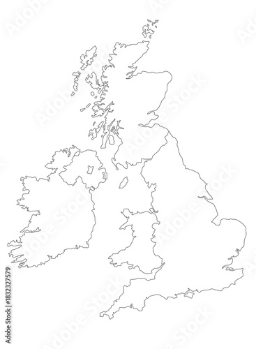 Map of the United Kingdom with political divisions on a white background, infographic