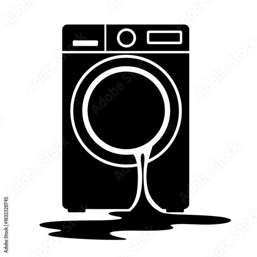 Washing machine leaking water, appliance malfunction and household repair symbol
