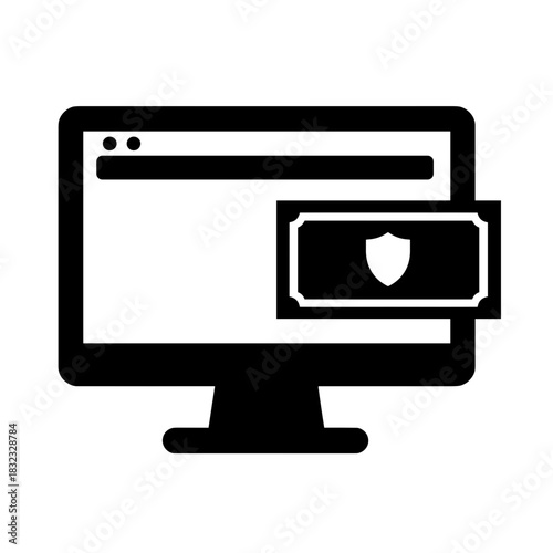 Secure online payment icon on computer screen, digital security and transaction safety concept