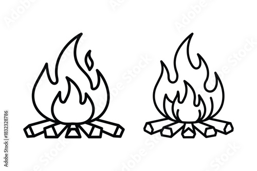 Simple line art of two campfires burning brightly