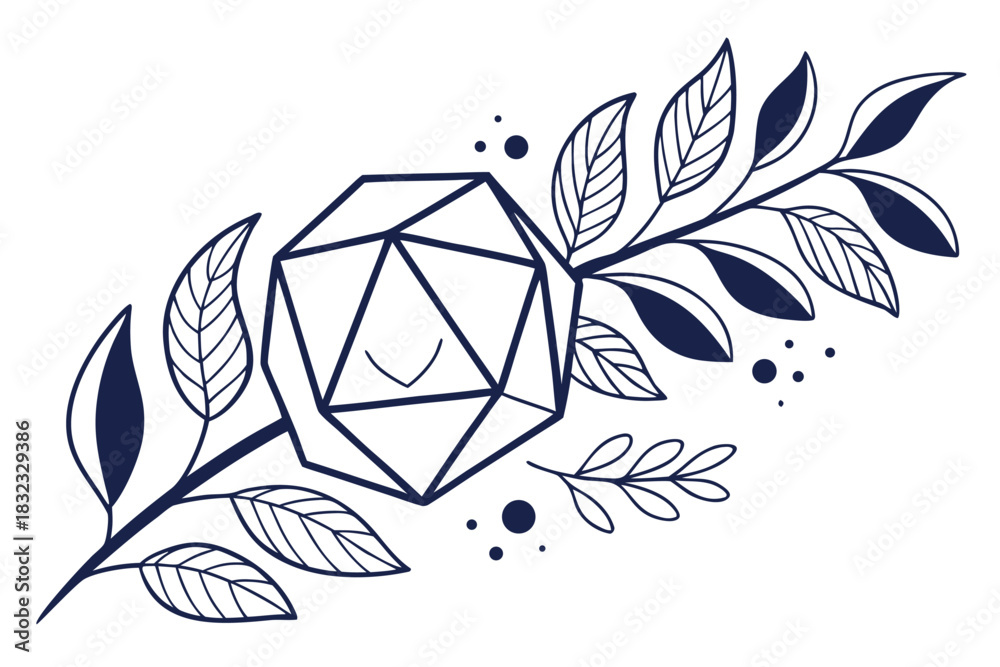 Εκτύπωση καμβά Minimalist line art illustration of a twentysided die, d20, with a subtle smilin