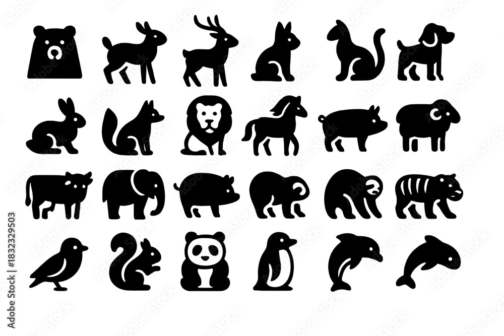 Fototapeta premium Animal silhouettes representing various species in a simple, creative design for educational use, nature, or wildlife themes