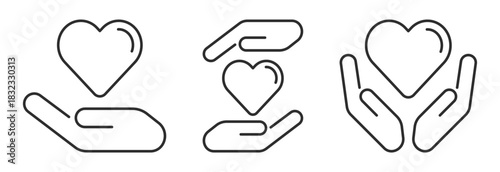hand hold heart line icon set