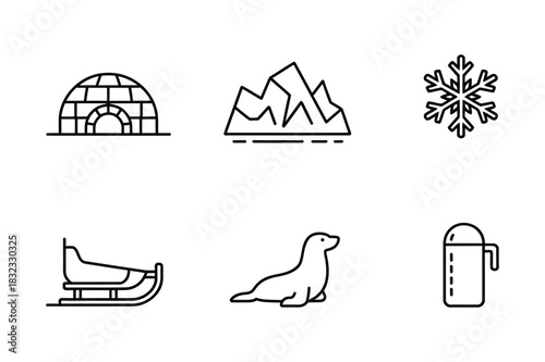 Arctic and winter themed icons set
