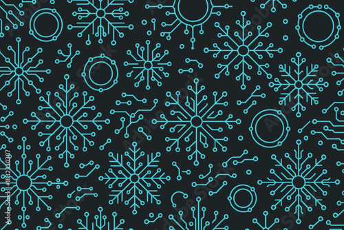 Creative design of blue snowflakes and circuit patterns on a dark background