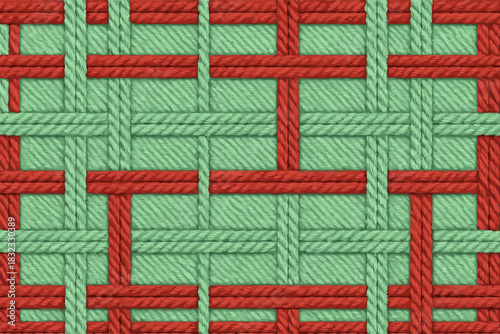 Colorful woven pattern featuring green and red strands in a grid layout, ideal for textile and design inspiration
