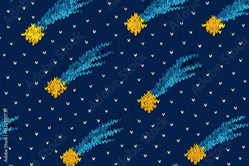 Knitted pattern with shooting stars and night sky