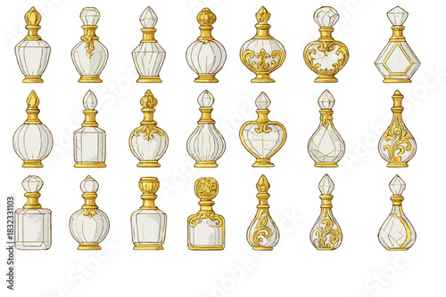 Luxury crystal perfume bottles with intricate gold accents