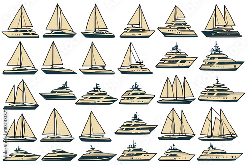 Seamless nautical pattern with hand-drawn sailboats and yachts
