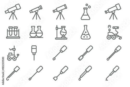 Outline icon set of science tools and lab equipment