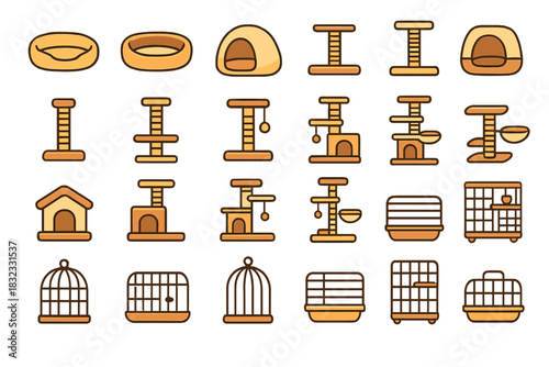 Different types of pet furniture and cages suitable for cats and small animals