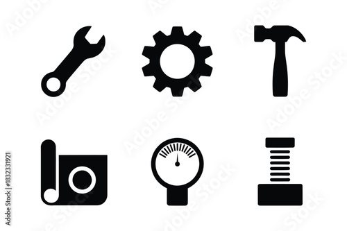 Collection of industrial and mechanical tool icons