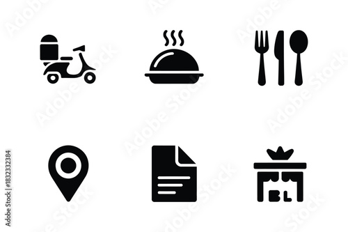 Food delivery and restaurant service icons set