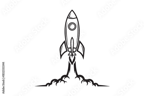 Hand drawn rocket launching with smoke trails