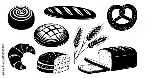 Bakery and pastry food vector illustration set, transparent background SVG version.