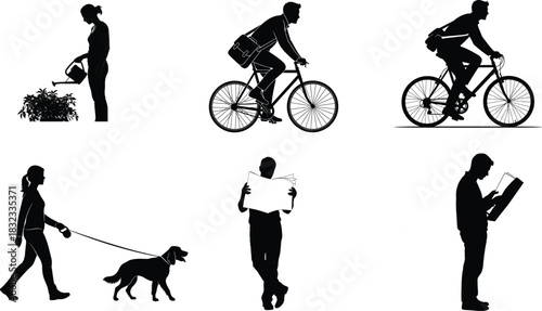 Silhouette collection of people doing different activities in black