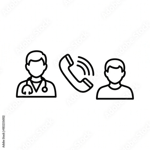 Telehealth Icon Set with Doctor, Phone, and Patient