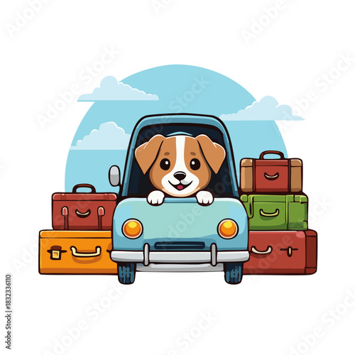 dog in car traveling