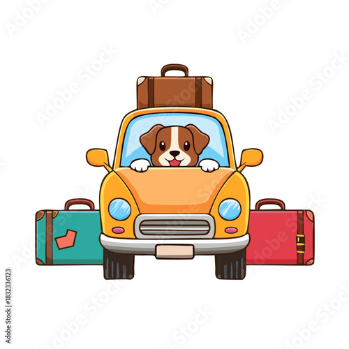 baby dog in vehicle , travel 