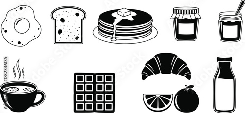 Breakfast food icons pancakes toast coffee and more