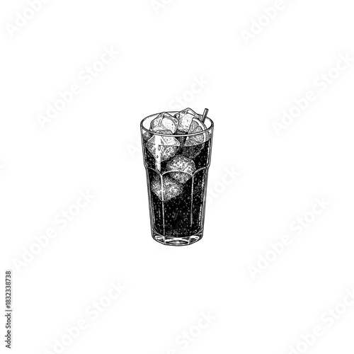 Soda with Ice Cubes - Vintage Engraving Style.