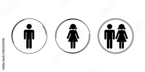 Pictograms of a man, a woman, and a couple inside circles on a white background.