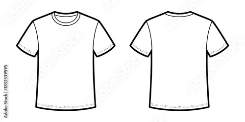 A blank white t-shirt is shown from both the front and back views.