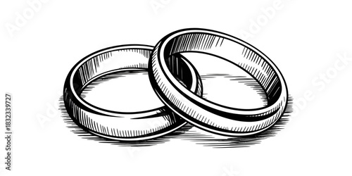 Two wedding rings are depicted in a sketch style on a white background.