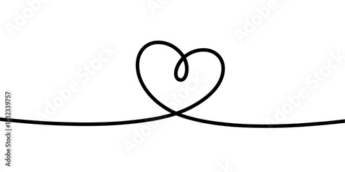 A continuous line drawing of a heart shape on a white background.