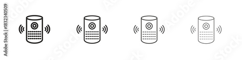 Smart speaker icons. Line with editable stroke. Multiple icons collection