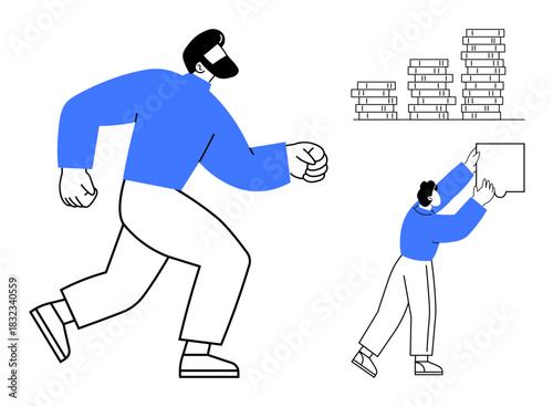 Business growth with abstract characters. Business team striving for progress and business success. Business collaboration showcased through teamwork and achieving goals. Ideal for corporate