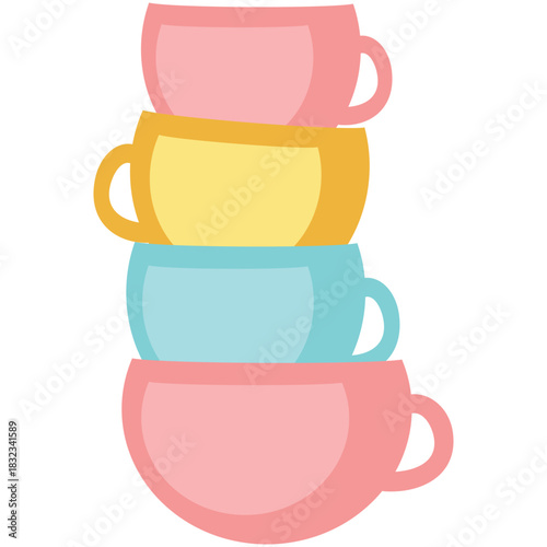 Vector cup for coffee and tea illustration. Teacup stack icon. empty mug pile. Stacked porcelain bowl for drink and beverage isolated on white background