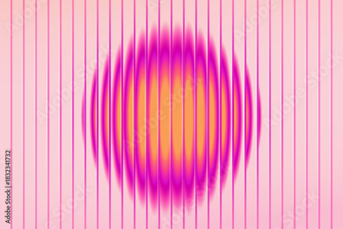 Fractal glass circle gradient. Iridescent ribbed effect for poster background, vibrant striped distorted sphere. Abstract futuristic vector cover