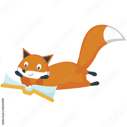 Fox vector. Red animal read book vector. Cute clever forest character icon illustration isolated on white background