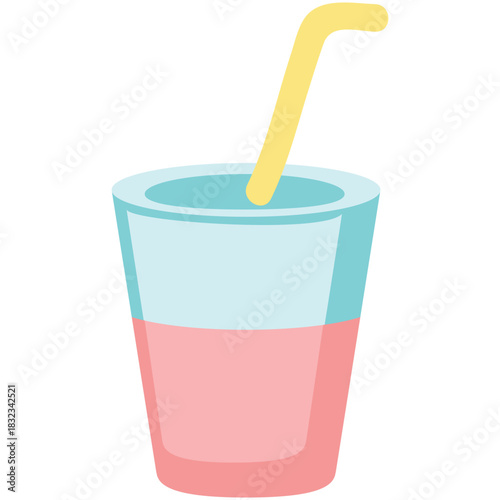 Lemonade in glass vector. Drink with straw icon. Fresh juice or soda summer cocktail isolated illustration on white background