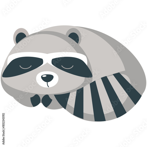 Raccoon sleep vector. Cute lazy animal sleeping having sweet dream cartoon icon isolated illustration on white background. Bedtime, good night concept