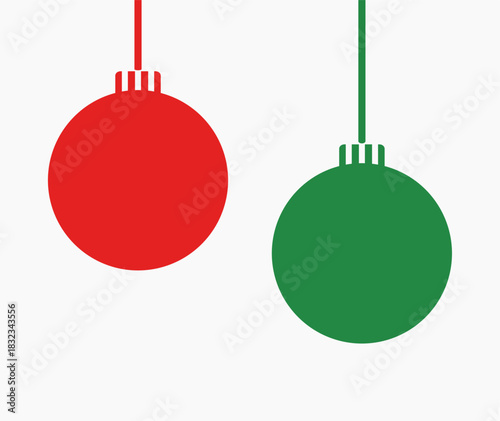 Christmas baubles hanging ornaments. Red and green Christmas balls decoration. Design elements. Vector illustration.