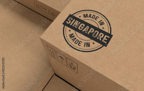 Cardboard Carton Boxes with Made in Singapore Stamp - 3D Render