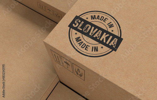 Cardboard Carton Boxes with Made in Slovakia Stamp - 3D Render