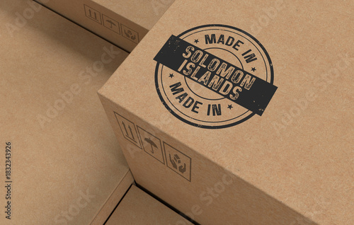 Cardboard Carton Boxes with Made in Solomon Islands Stamp - 3D Render