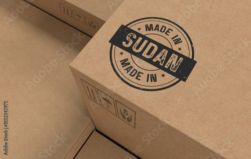 Cardboard Carton Boxes with Made in Sudan Stamp - 3D Render