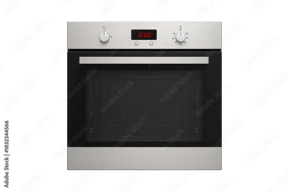 Fototapeta premium Silver built-in oven isolated on transparent background, modern kitchen appliance